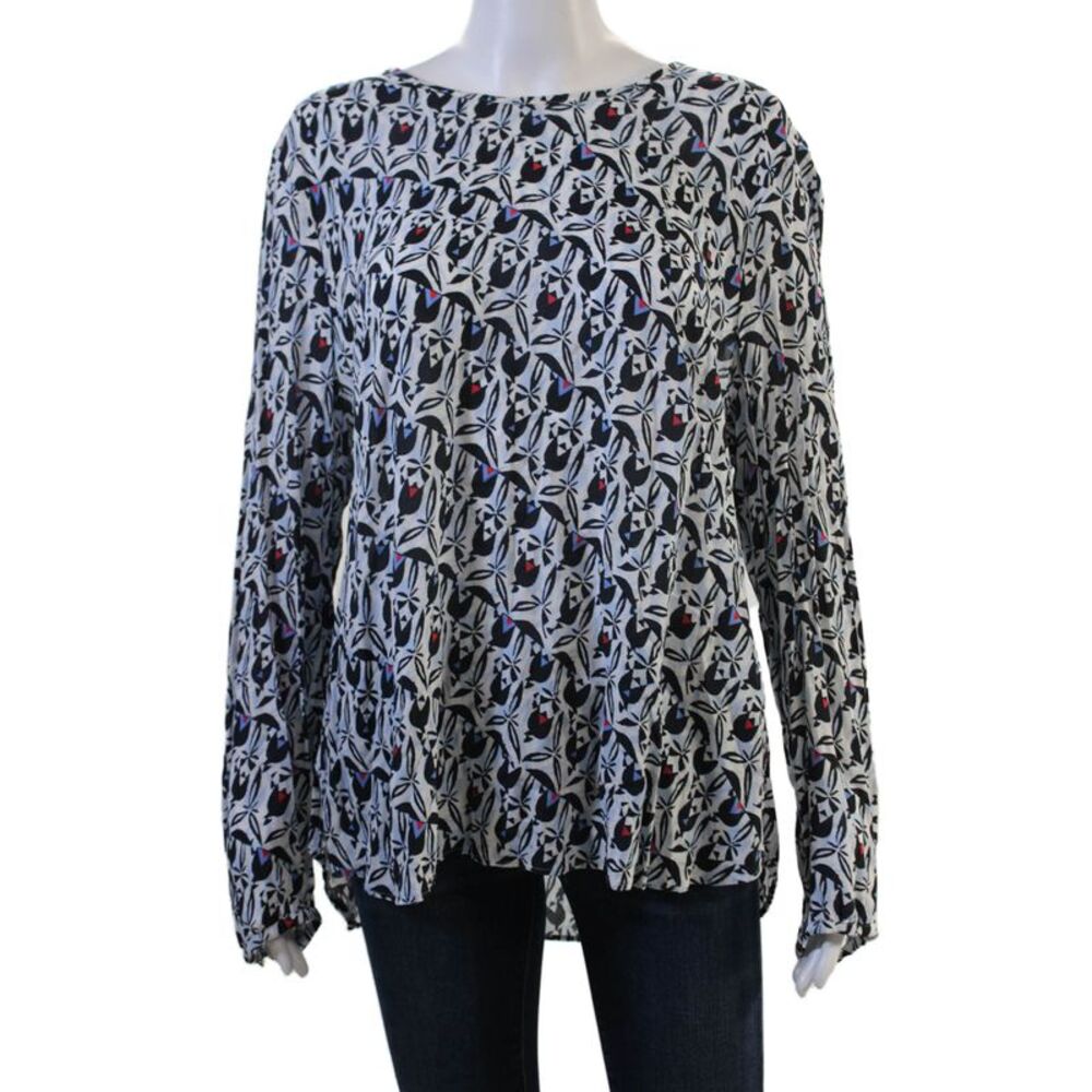 BASLER Womens Black Geometric Bird Tunic Blouse Button Long Sleeve Size 44